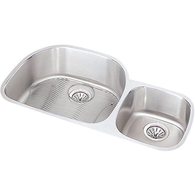 Elkay - 18 Gauge Stainless Steel 36.25'' x 21.125'' x 7.5'' Double Bowl Undermount Kitchen Sink Kit - Lustrous Satin