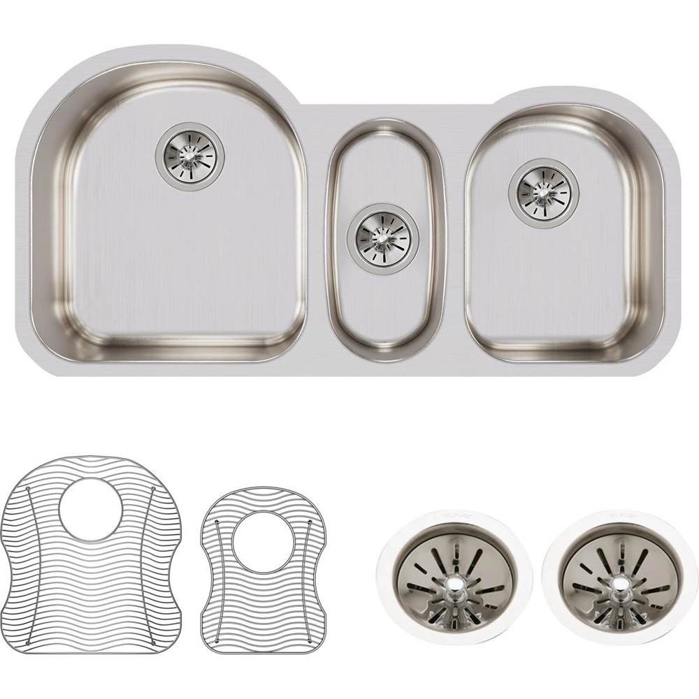 18 Gauge Stainless Steel 39.5'' x 20'' x 10'' Triple Bowl Undermount Kitchen Sink Kit