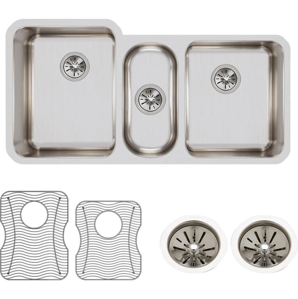 18 Gauge Stainless Steel 40'' x 20.5'' x 9.875'' Triple Bowl Undermount Kitchen Sink Kit
