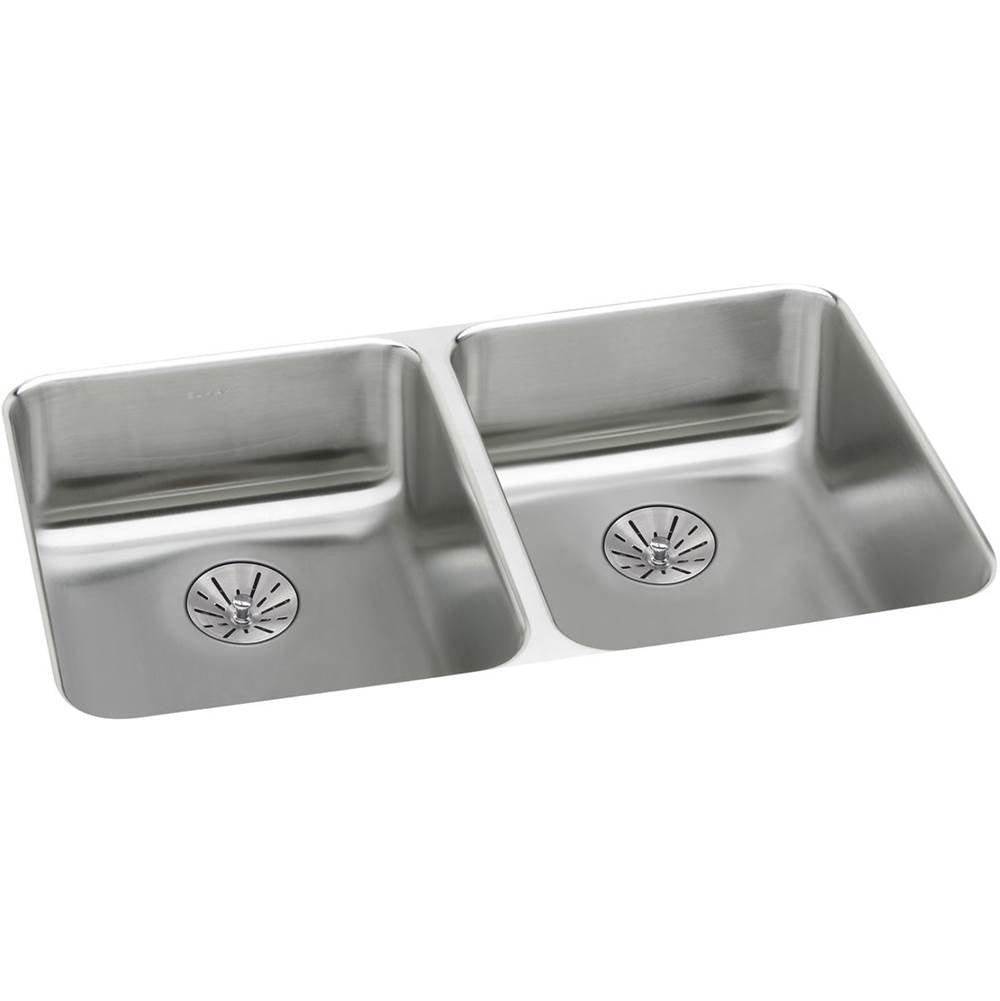Elkay - 18 Gauge Stainless Steel 31.75'' x 16.5'' x 5.375'' Double Bowl Undermount Kitchen Sink Kit - Lustrous Satin
