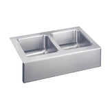 Elkay - 18 Gauge Stainless Steel 33'' x 20.5'' x 10'' Double Bowl Farmhouse Undermount Kitchen Sink Kit - Lustrous Satin