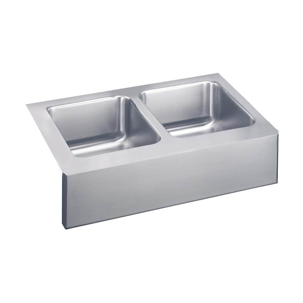 Elkay - 18 Gauge Stainless Steel 33'' x 20.5'' x 10'' Double Bowl Farmhouse Undermount Kitchen Sink - Lustrous Satin