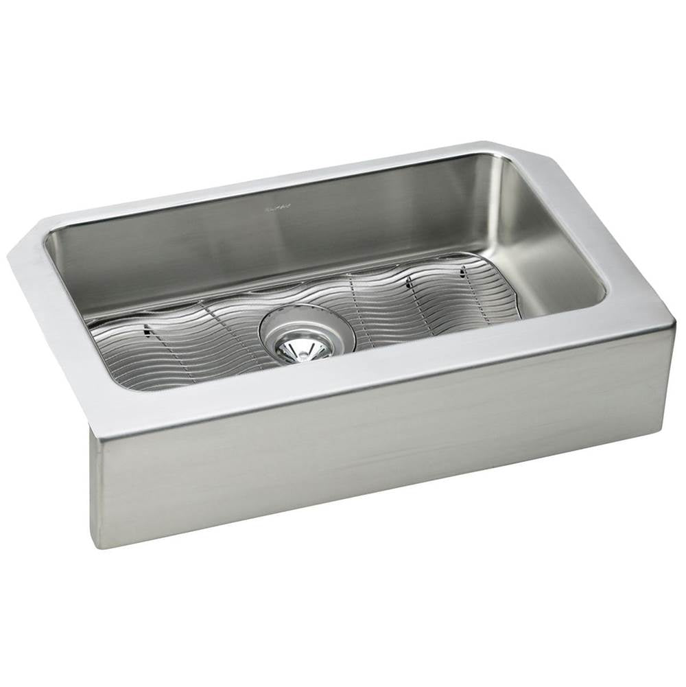 Elkay - 18 Gauge Stainless Steel 33'' x 20.5'' x 8'' Single Bowl Farmhouse Undermount Kitchen Sink Kit - Lustrous Satin