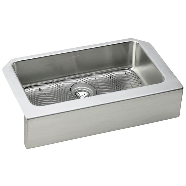 Elkay - 18 Gauge Stainless Steel 33'' x 20.5'' x 8'' Single Bowl Farmhouse Undermount Kitchen Sink Kit - Lustrous Satin
