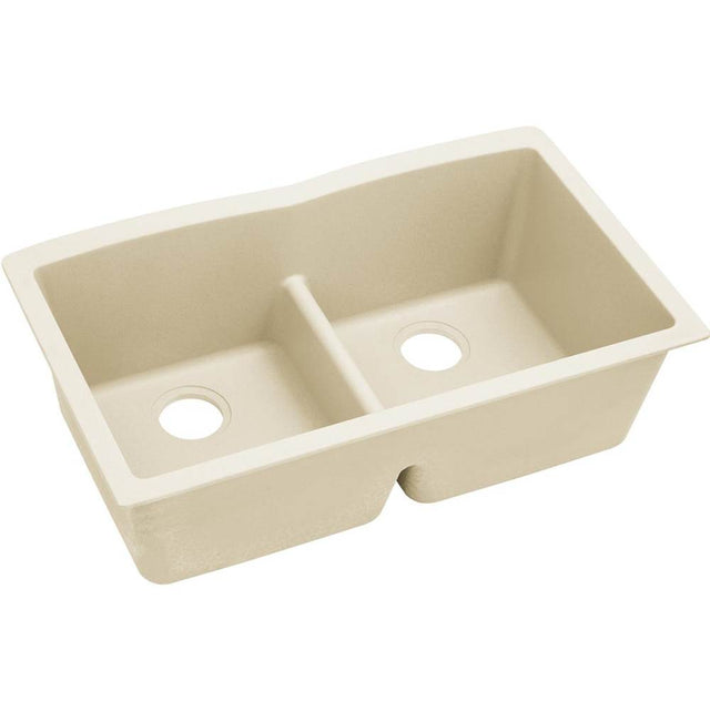 Elkay - Quartz Luxe 33'' x 19'' x 10'' Equal Double Bowl Undermount Sink with Aqua Divide Parchment - Parchment