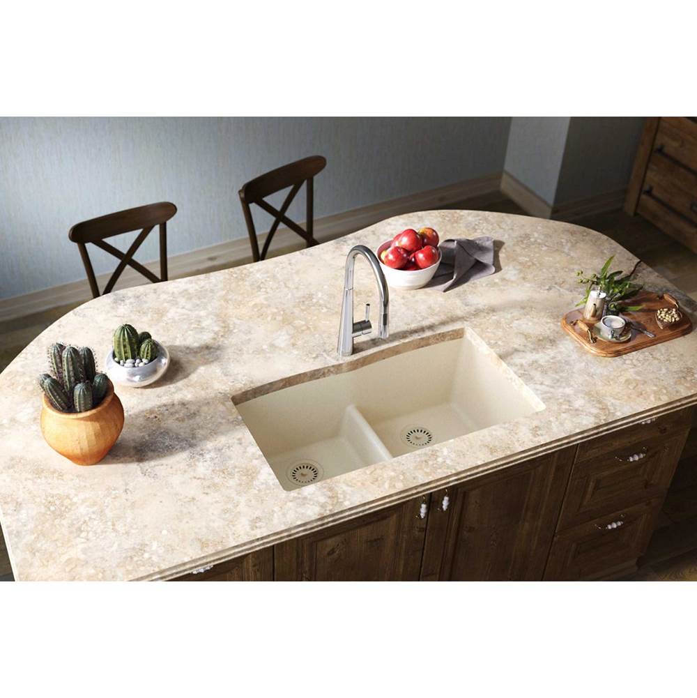 Quartz Luxe 33'' x 19'' x 10'' Equal Double Bowl Undermount Sink with Aqua Divide Caviar