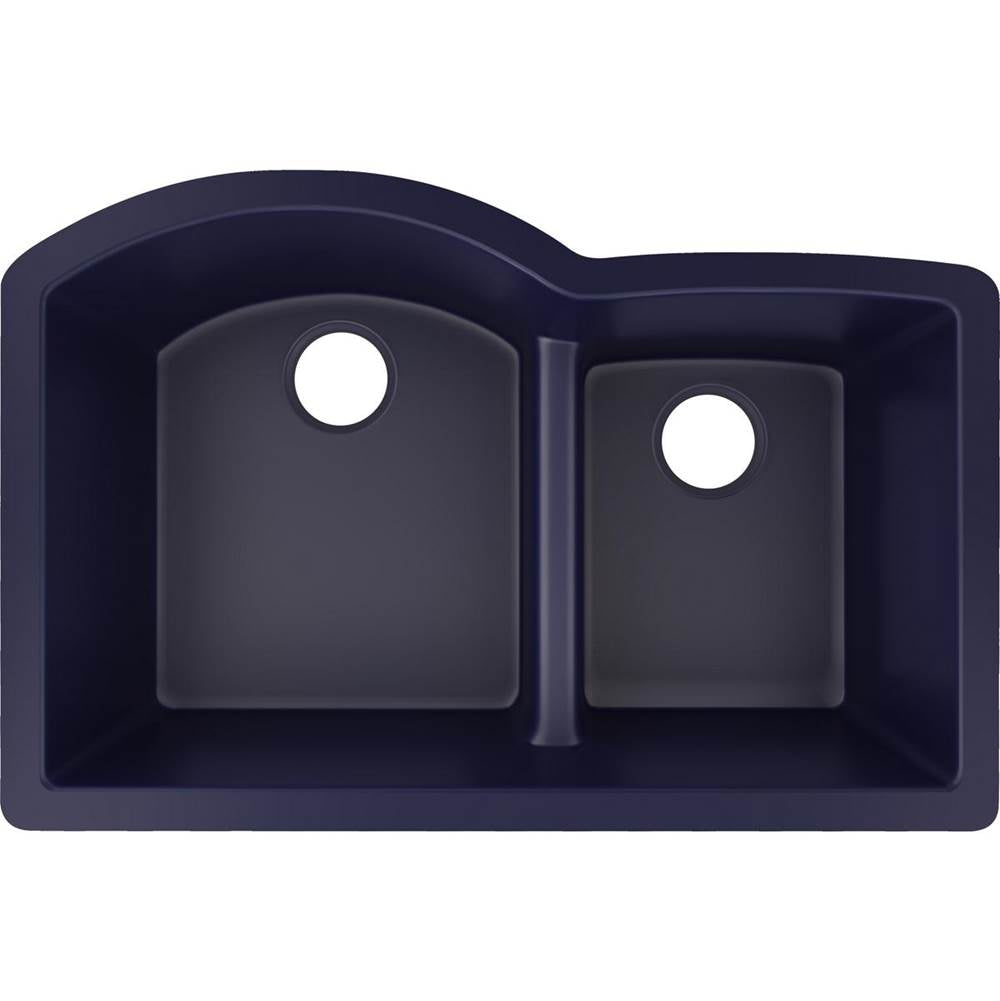 Quartz Luxe 33'' x 22'' x 10'' Offset 60/40 Double Bowl Undermount Sink with Aqua Divide Caviar
