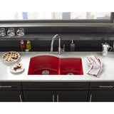 Quartz Luxe 33'' x 22'' x 10'' Offset 60/40 Double Bowl Undermount Sink with Aqua Divide Caviar