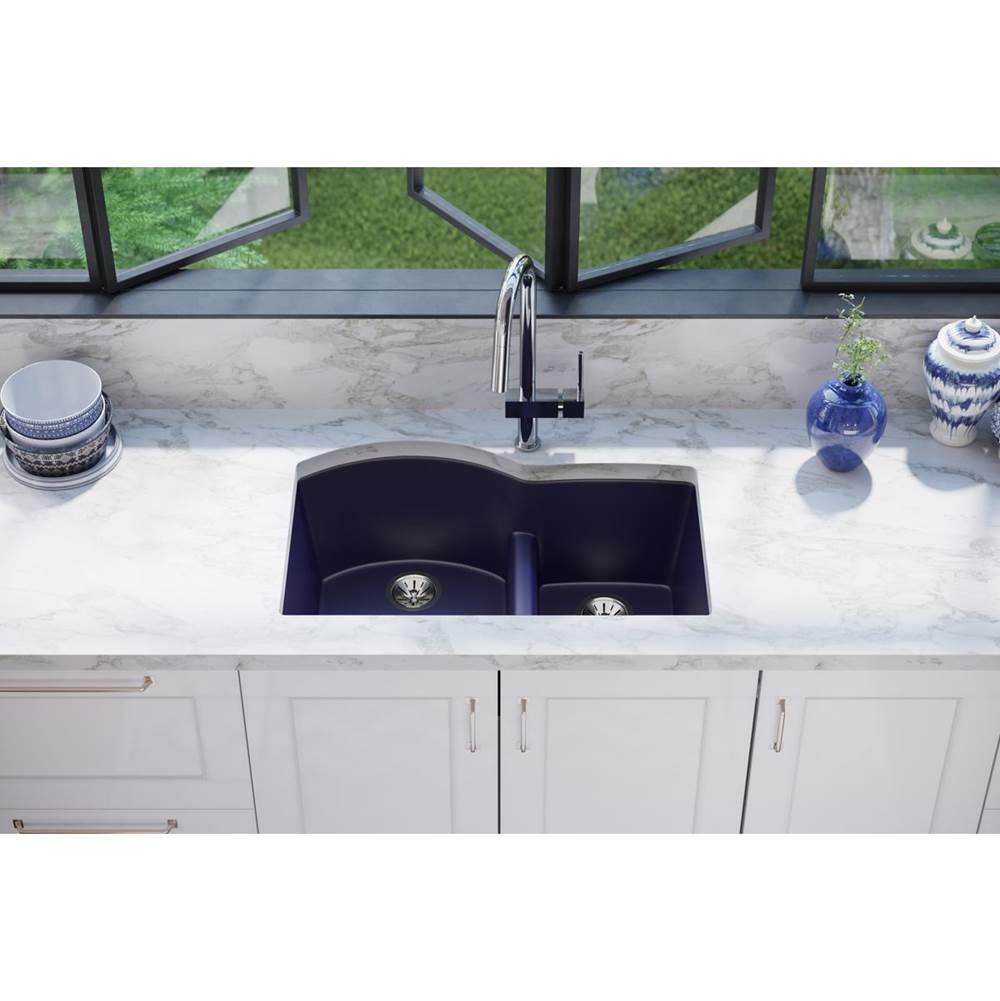 Quartz Luxe 33'' x 22'' x 10'' Offset 60/40 Double Bowl Undermount Sink with Aqua Divide Caviar