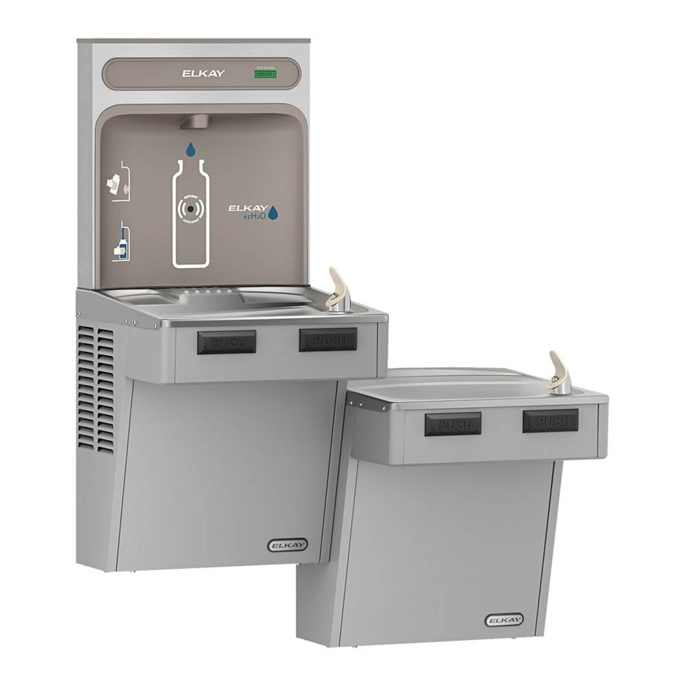 Elkay - ezH2O Bottle Filling Station with Mechanically Activated, Bi-Level ADA Cooler Non-Filtered Refrigerated Light Gray - Light Gray Granite