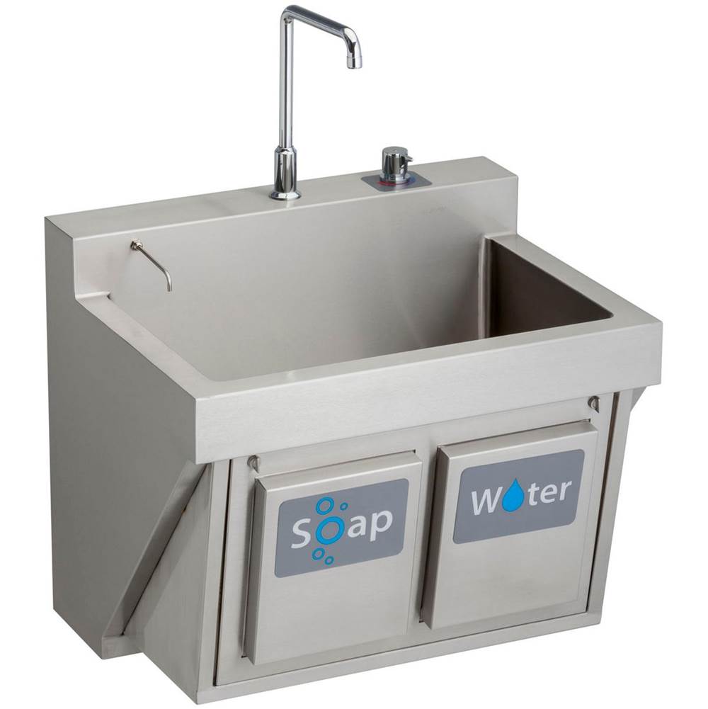 Elkay - MANUAL SINGLE STATION SCRUB SINK W/ KNEE ACTIVATED SOAP/WATER - Buffed Satin