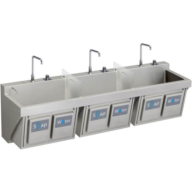 Elkay - MANUAL TRIPLE STATION SCRUB SINK W/ KNEE ACTIVATED SOAP/WATER - Buffed Satin