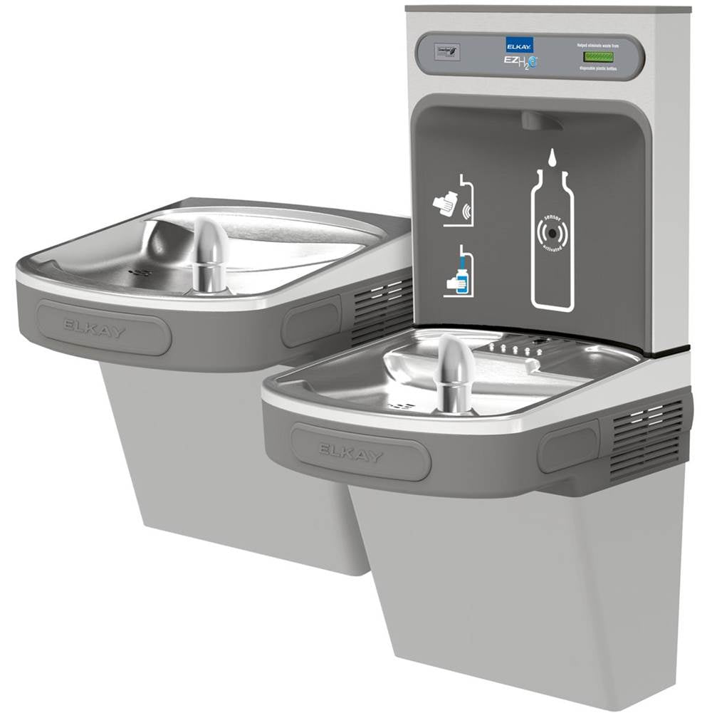 Elkay - ezH2O Bottle Filling Station and Versatile Bi-Level ADA Vandal-Resistant Cooler, Non-Filtered Non-Refrigerated Light Gray - Light Gray Granite