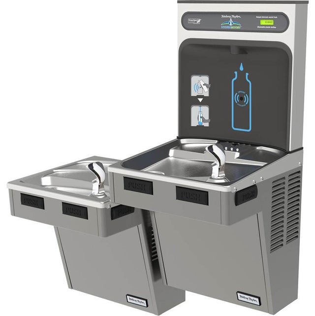 Elkay - Halsey Taylor HydroBoost Bottle Filling Station, & Bi-Level Reverse ADA Cooler, Non-Filtered 8 GPH Platinum Vinyl