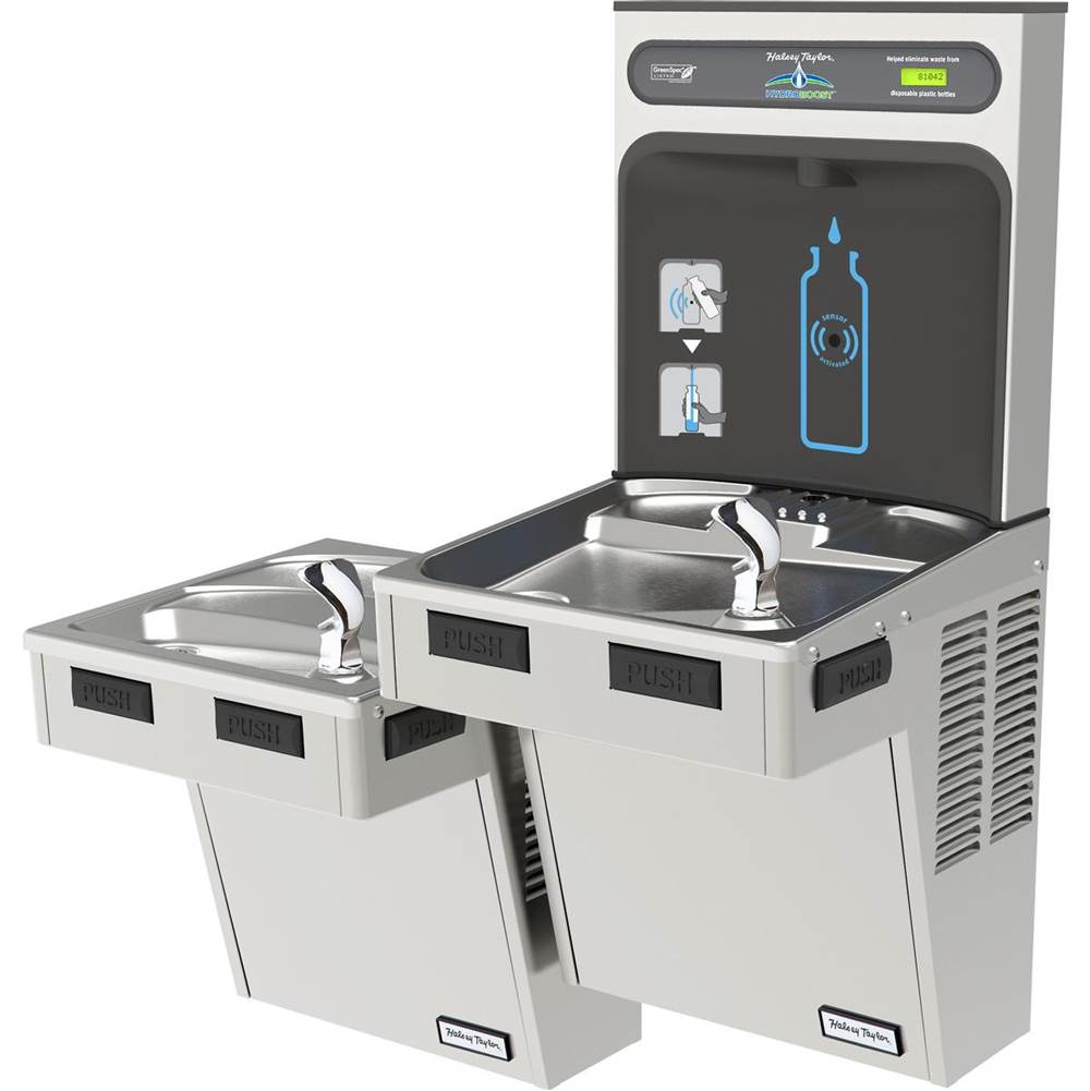 Elkay - Halsey Taylor HydroBoost Bottle Filling Station, & Bi-Level Reverse ADA Cooler, Non-Filtered 8 GPH Stainless - Stainless Steel