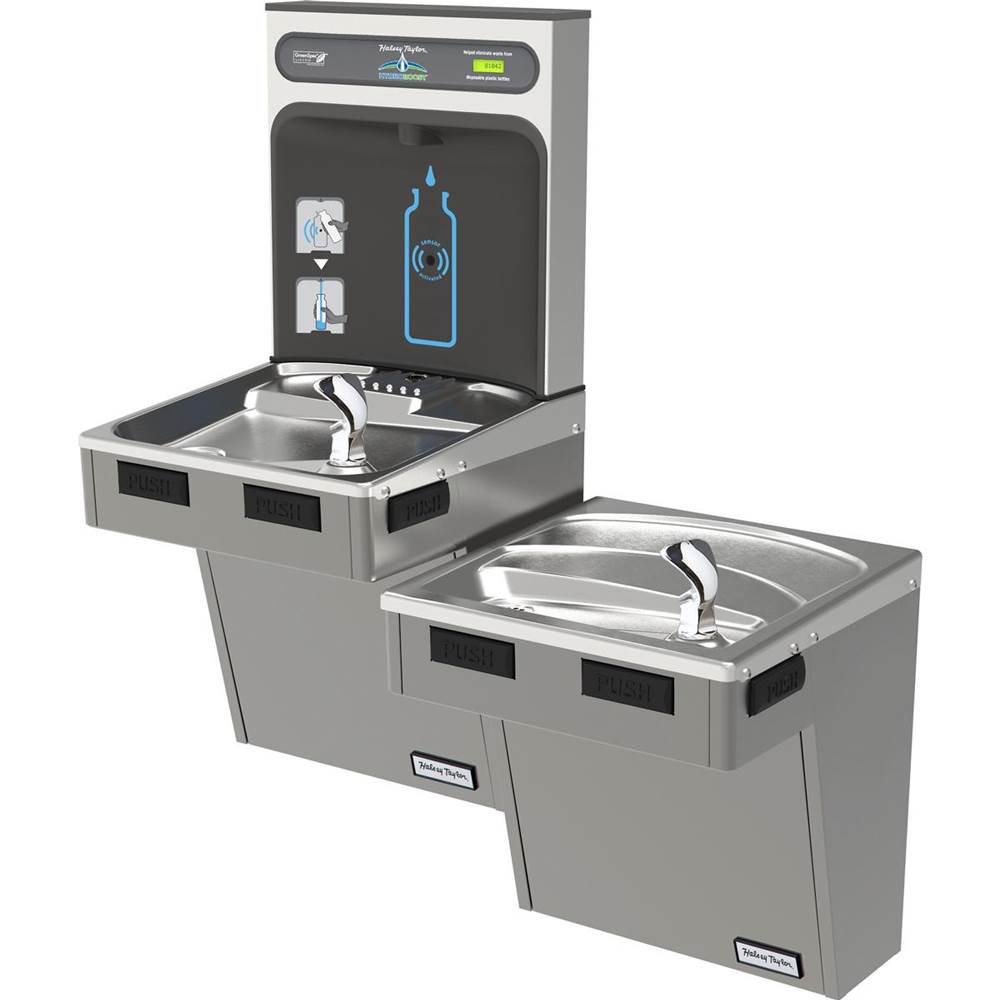 Elkay - Halsey Taylor HydroBoost Bottle Filling Station, & Bi-Level ADA Cooler, High Efficiency Non-Filtered 8 GPH Platinum Vinyl