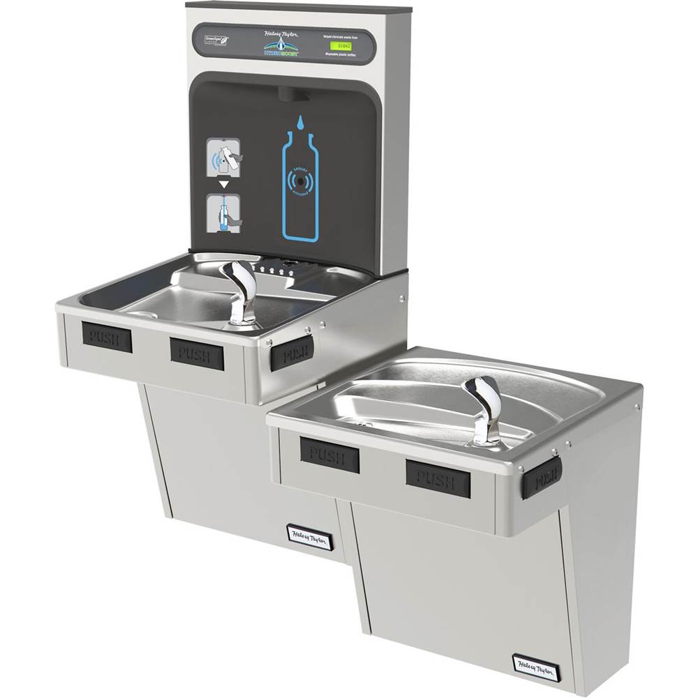 Elkay - Halsey Taylor HydroBoost Bottle Filling Station, & Bi-Level ADA Cooler, High Efficiency Non-Filtered 8 GPH Stainless - Stainless Steel