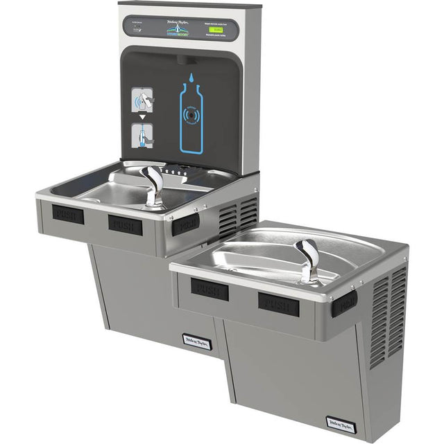 Elkay - Halsey Taylor HydroBoost Bottle Filling Station, & Bi-Level ADA Cooler, High Efficiency Filtered 8 GPH Platinum Vinyl