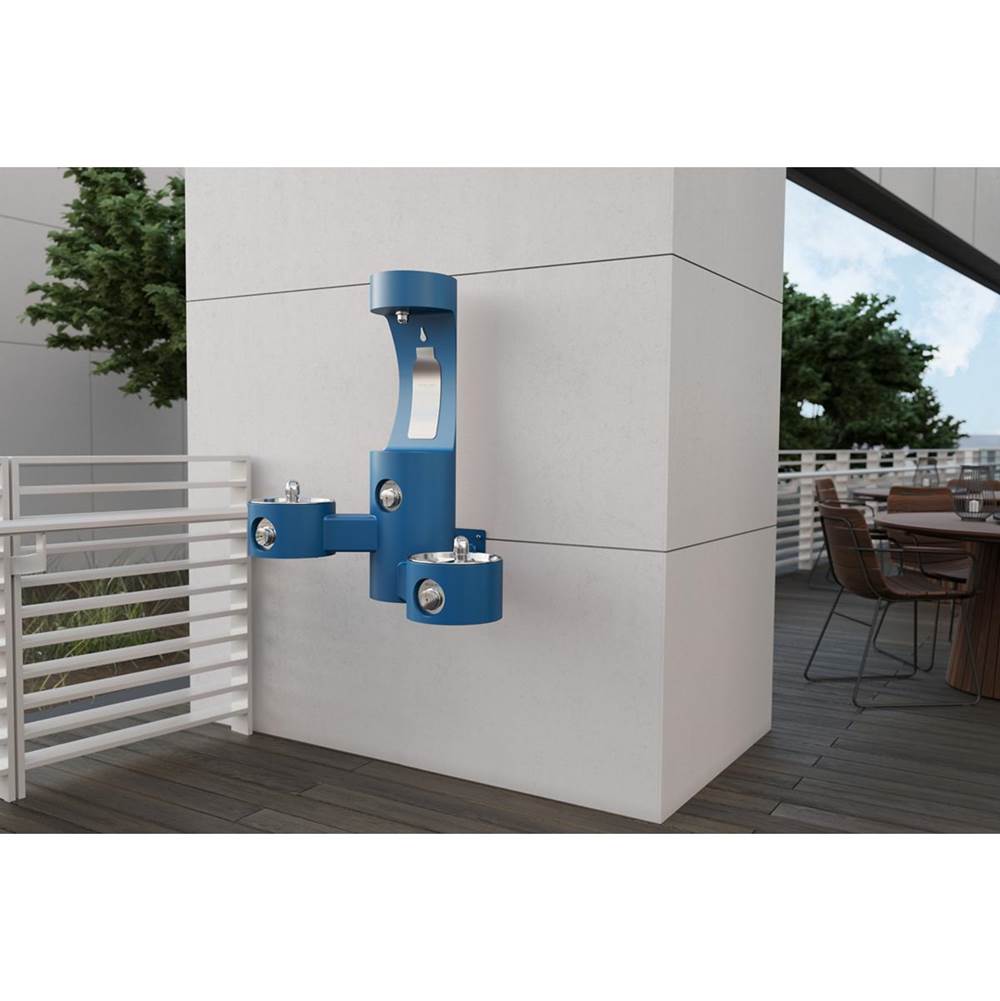 Outdoor ezH2O Bottle Filling Station Wall Mount, with Bi-Level Fountain, Non-Filtered Non-Refrigerated, Blue