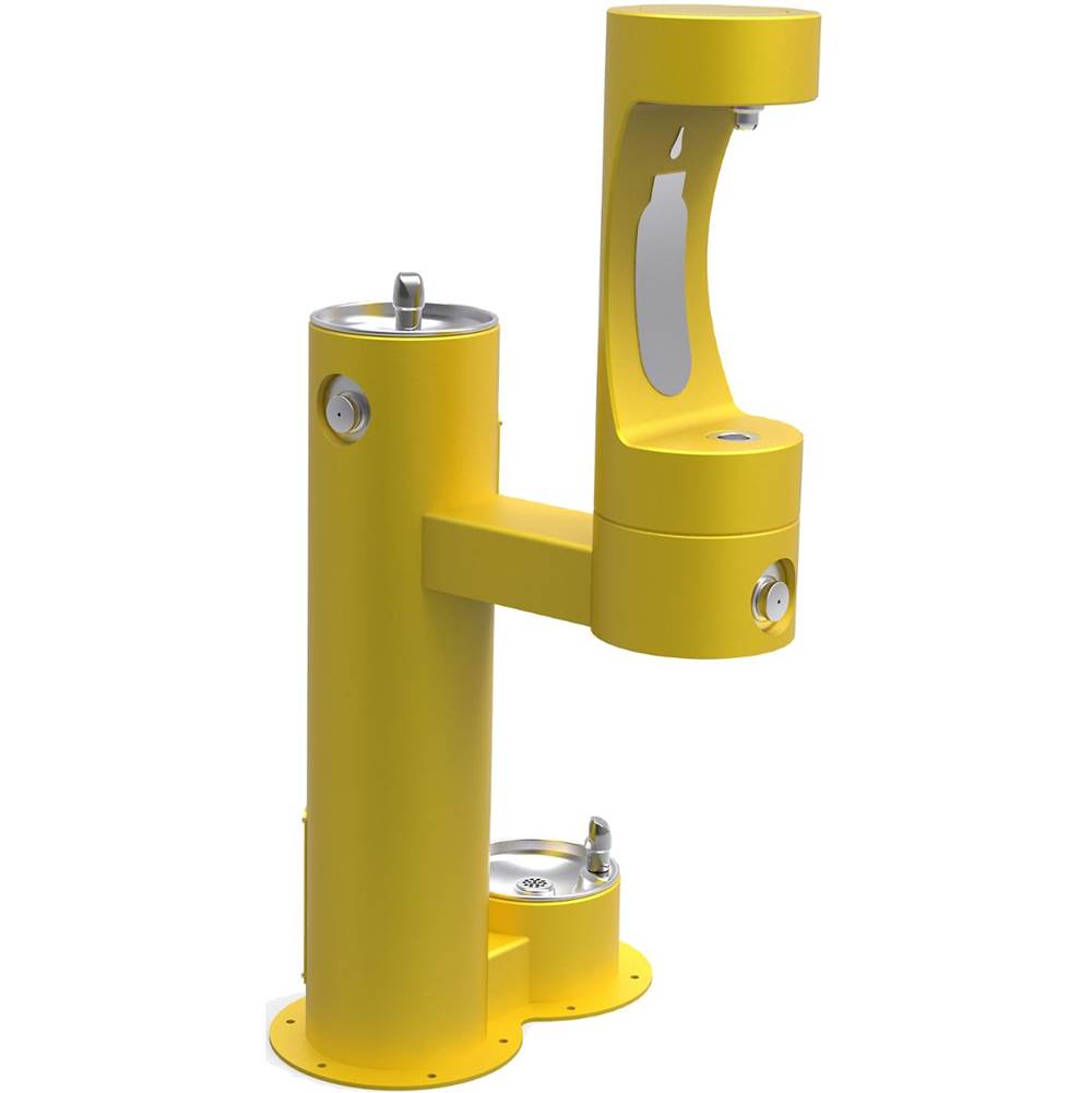 Elkay - Halsey Taylor Outdoor HydroBoost Bottle Filling Station,  Bi-Level w/ Pet Station Non-Filtered Non-Refrigerated FR Yellow - Yellow