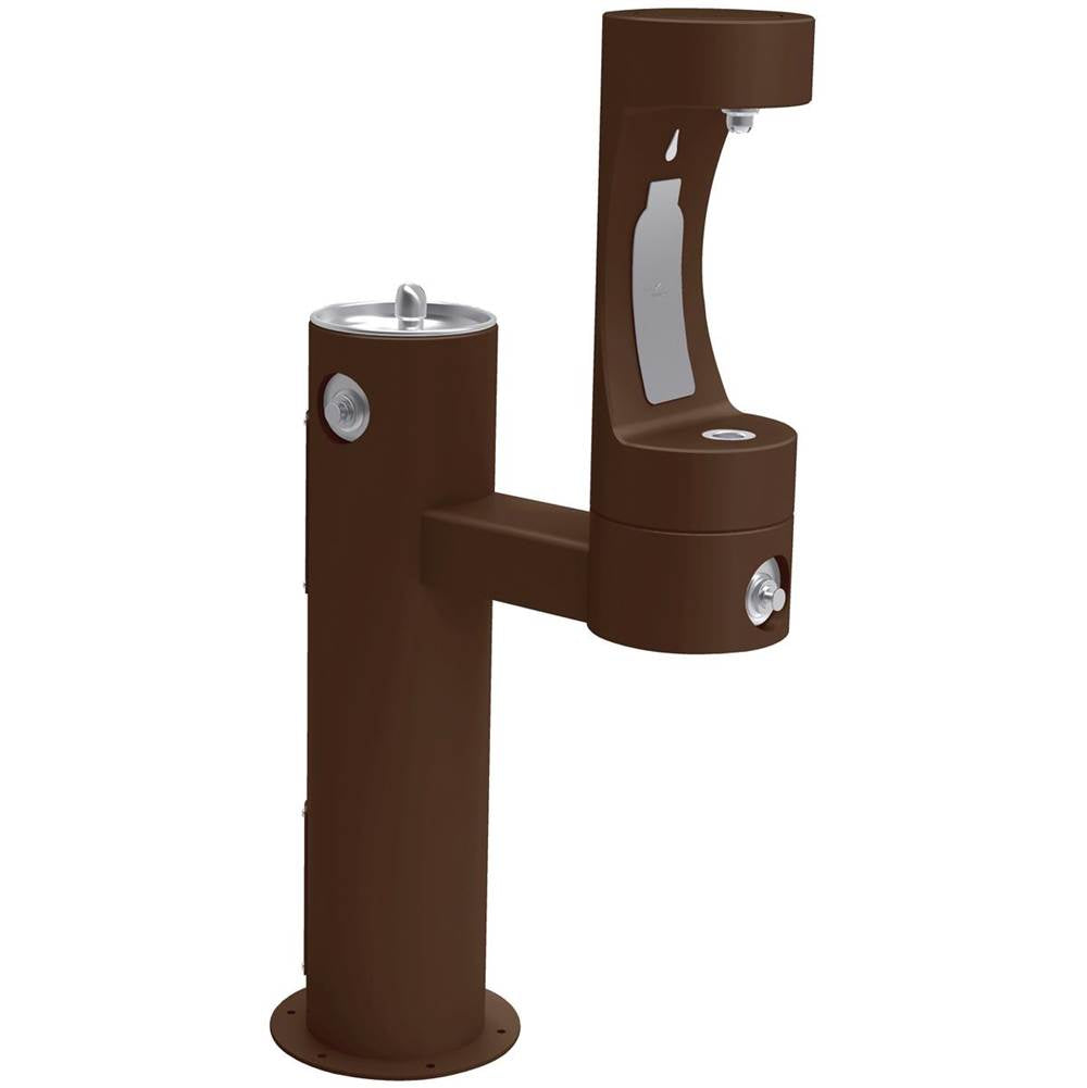 Elkay - Halsey Taylor Endura II Outdoor HydroBoost Bottle Filling Station, Bi-Level Pedestal Non-Filtered Non-Refrigerated FR, Brown - Brown