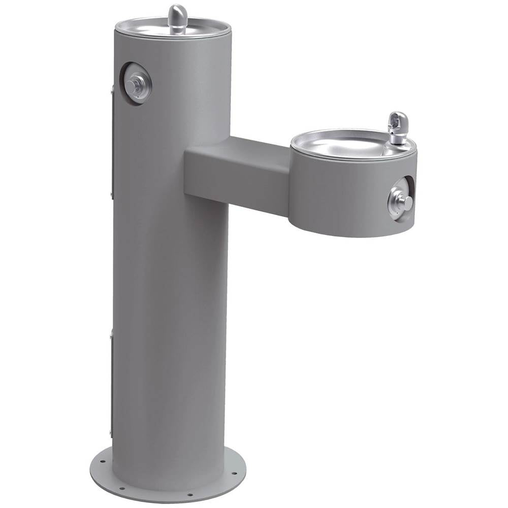 Elkay - Halsey Taylor Endura II Tubular Outdoor Fountain, Bi-Level Pedestal Non-Filtered Non-Refrigerated Freeze Resistant, Gray - Gray