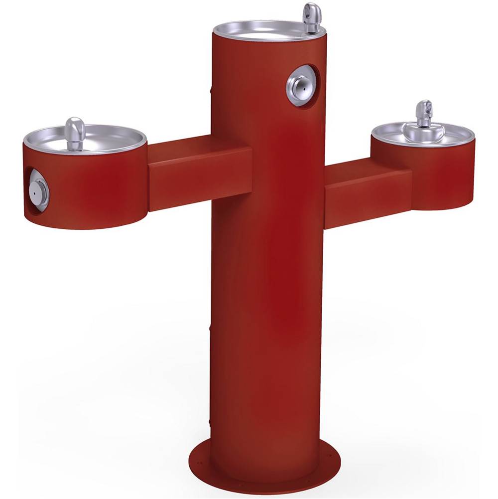Elkay - Halsey Taylor Endura II Tubular Outdoor Fountain, Tri-Level Pedestal Non-Filtered Non-Refrigerated, Red - Red