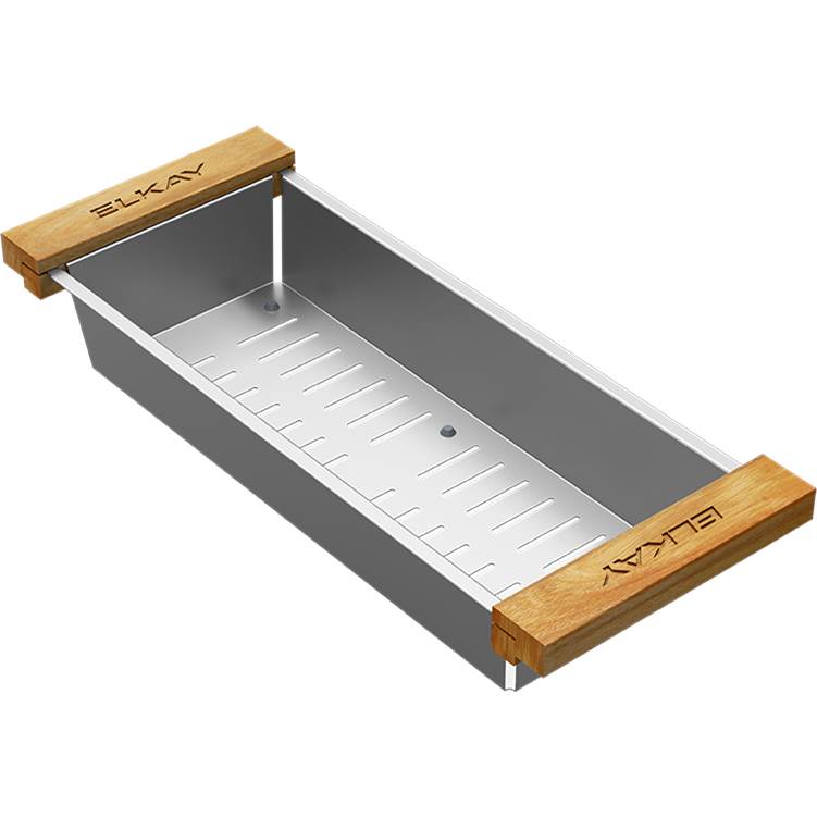 Elkay - CROSSTOWN STAINLESS STEEL WOOD HANDLE 6.75'' x 16.775'' x 3.1'' COLANDER - Polished Satin