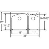 18 Gauge Stainless Steel 33'' x 22'' x 9'' Double Bowl Dual Mount Kitchen Sink Kit