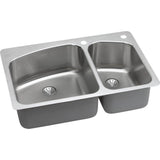 Elkay - 18 Gauge Stainless Steel 33'' x 22'' x 9'' Double Bowl Dual Mount Kitchen Sink Kit - Lustrous Satin
