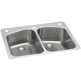 Elkay - 18 Gauge Stainless Steel 33'' x 22'' x 9'' Double Bowl Dual Mount Kitchen Sink Kit - Lustrous Satin