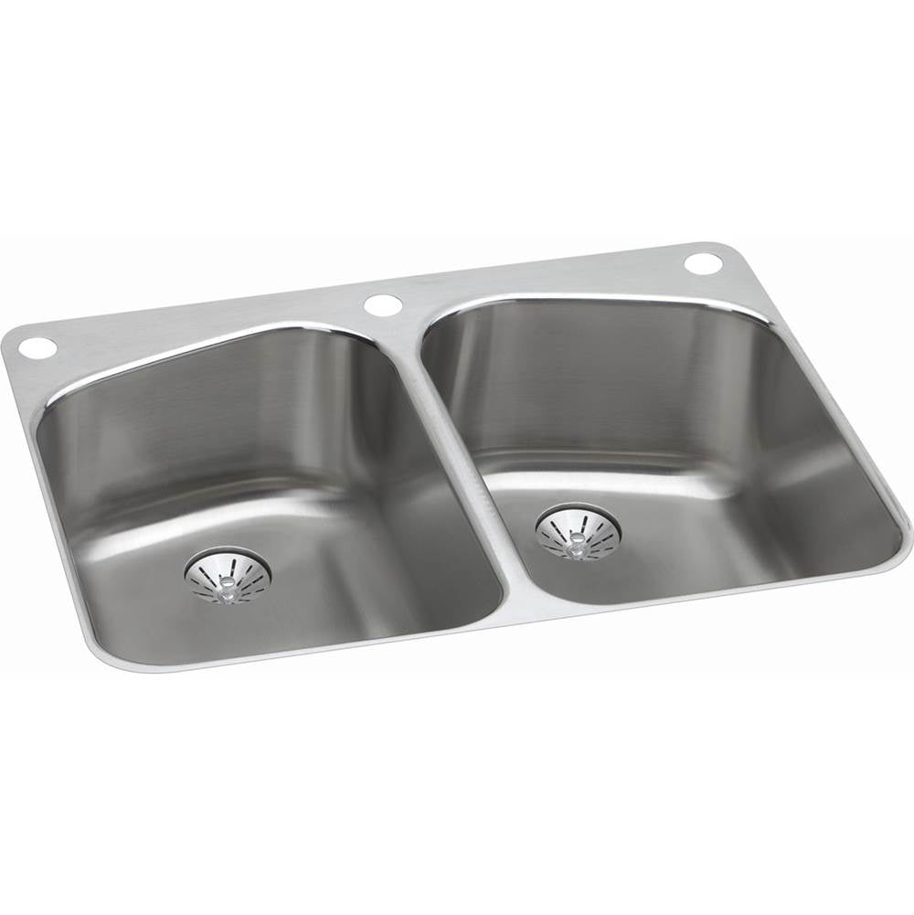 18 Gauge Stainless Steel 33'' x 22'' x 9'' Double Bowl Dual Mount Kitchen Sink Kit