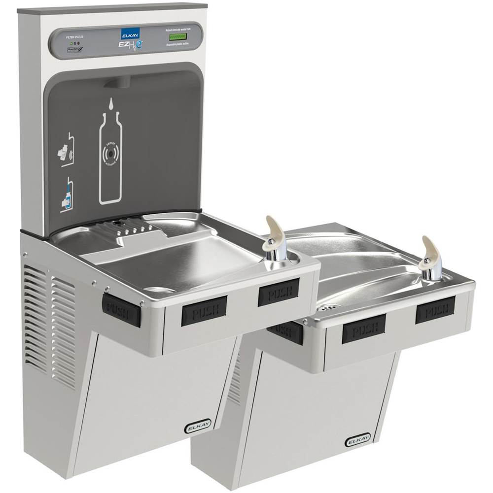 Elkay - ezH2O Bottle Filling Station with Mechanically Activated, Bi-Level ADA Cooler Filtered Refrigerated Stainless - Stainless Steel