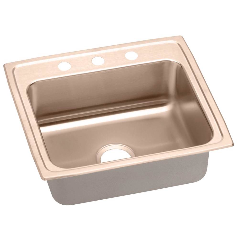 Elkay - 18 Gauge CuVerro antimicrobial copper 22'' x 19.5'' x 7.625'' Single Bowl Drop-in Sink - Lustrous Satin