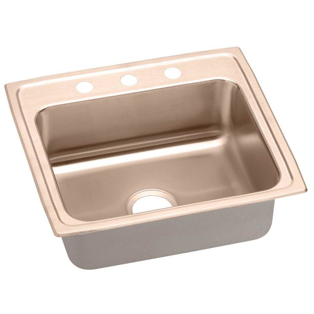 Elkay - 18 Gauge CuVerro antimicrobial copper 22'' x 19.5'' x 7.625'' Single Bowl Drop-in Sink - Lustrous Satin