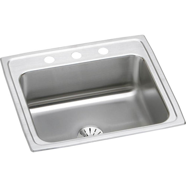 Elkay - Lustertone Classic Stainless Steel 22'' x 19-1/2'' x 7-5/8'', Single Bowl Drop-in Sink with Perfect Drain - Lustrous Satin
