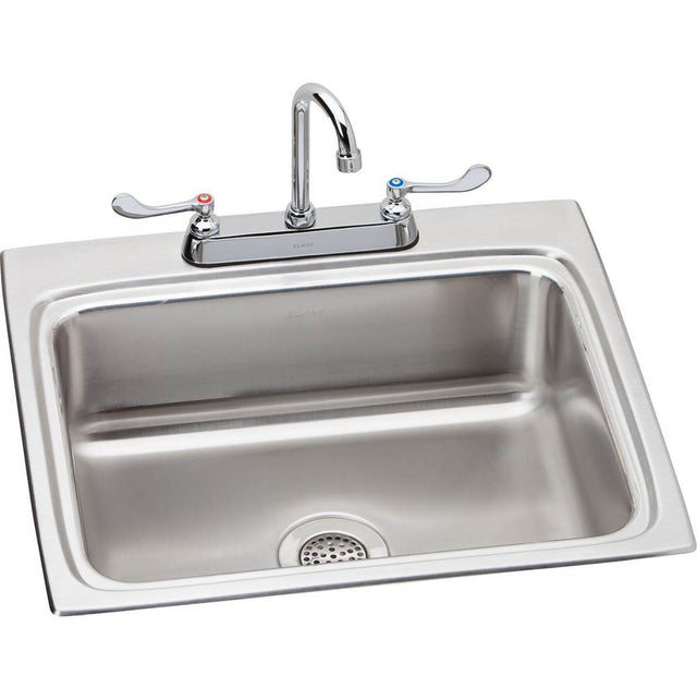 Elkay - 18 Gauge Stainless Steel 25'' x 22'' x 8.125'' Single Bowl Drop-in Kitchen Sink Kit - Lustrous Satin