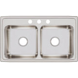 18 Gauge Stainless Steel 33'' x 19.5'' x 7.625'' Double Bowl Drop-in Kitchen Sink