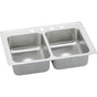 Elkay - 18 Gauge Stainless Steel 33'' x 19.5'' x 7.625'' Double Bowl Top Mount Kitchen Sink - Lustertone