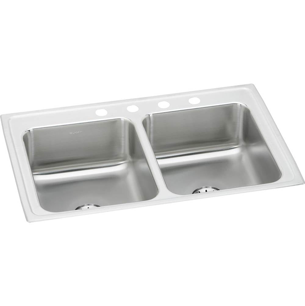 Elkay - 18 Gauge Stainless Steel 33'' x 21.25'' x 7.875'' Double Bowl Drop-in Kitchen Sink Kit - Lustrous Satin