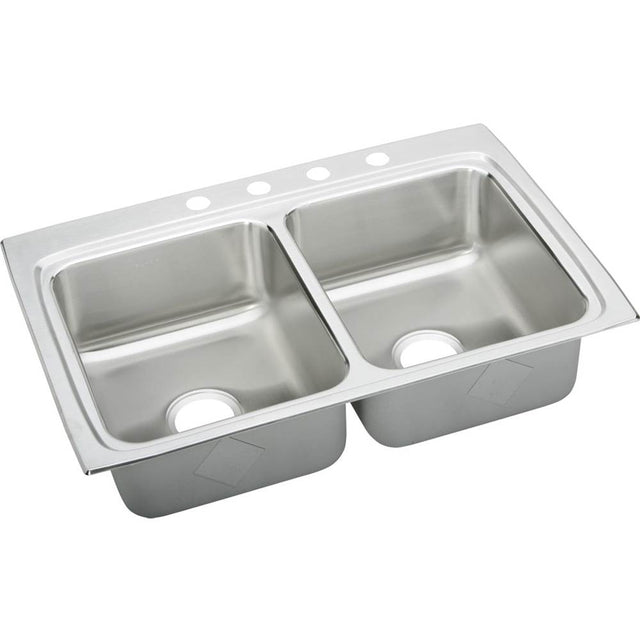 Elkay - 18 Gauge Stainless Steel 33'' x 22'' x 8.125'' Double Bowl Top Mount Kitchen Sink - Lustertone