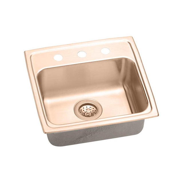 Elkay - 18 Gauge CuVerro antimicrobial copper 19'' x 18'' x 5.5'' Single Bowl Drop-in Sink - Lustrous Satin
