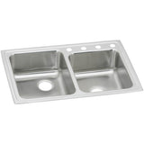 Elkay - 18 Gauge Stainless Steel 33'' x 22'' x 6'' Double Bowl Drop-in Kitchen Sink - Lustrous Satin