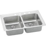 Elkay - 18 Gauge Stainless Steel 33'' x 19.5'' x 6.5'' Double Bowl Drop-in Kitchen Sink Kit - Lustrous Satin