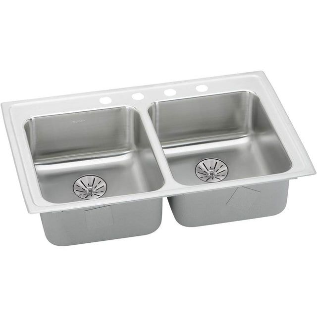 Elkay - 18 Gauge Stainless Steel 33'' x 19.5'' x 6.5'' Double Bowl Drop-in Kitchen Sink Kit - Lustrous Satin