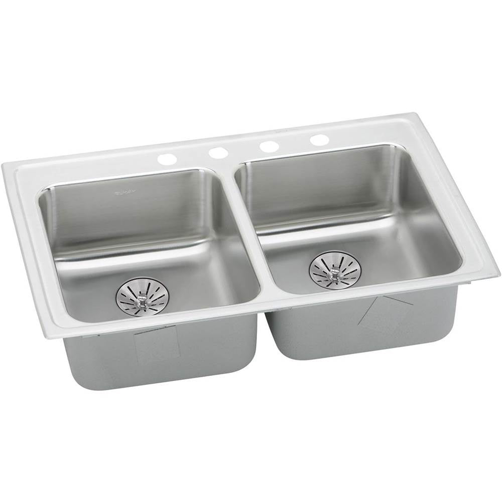 Elkay - 18 Gauge Stainless Steel 33'' x 19.5'' x 6.5'' Double Bowl Drop-in Kitchen Sink Kit - Lustrous Satin