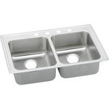 Elkay - 18 Gauge Stainless Steel 33'' x 21.25'' x 6.5'' Double Bowl Drop-in Kitchen Sink - Lustrous Satin