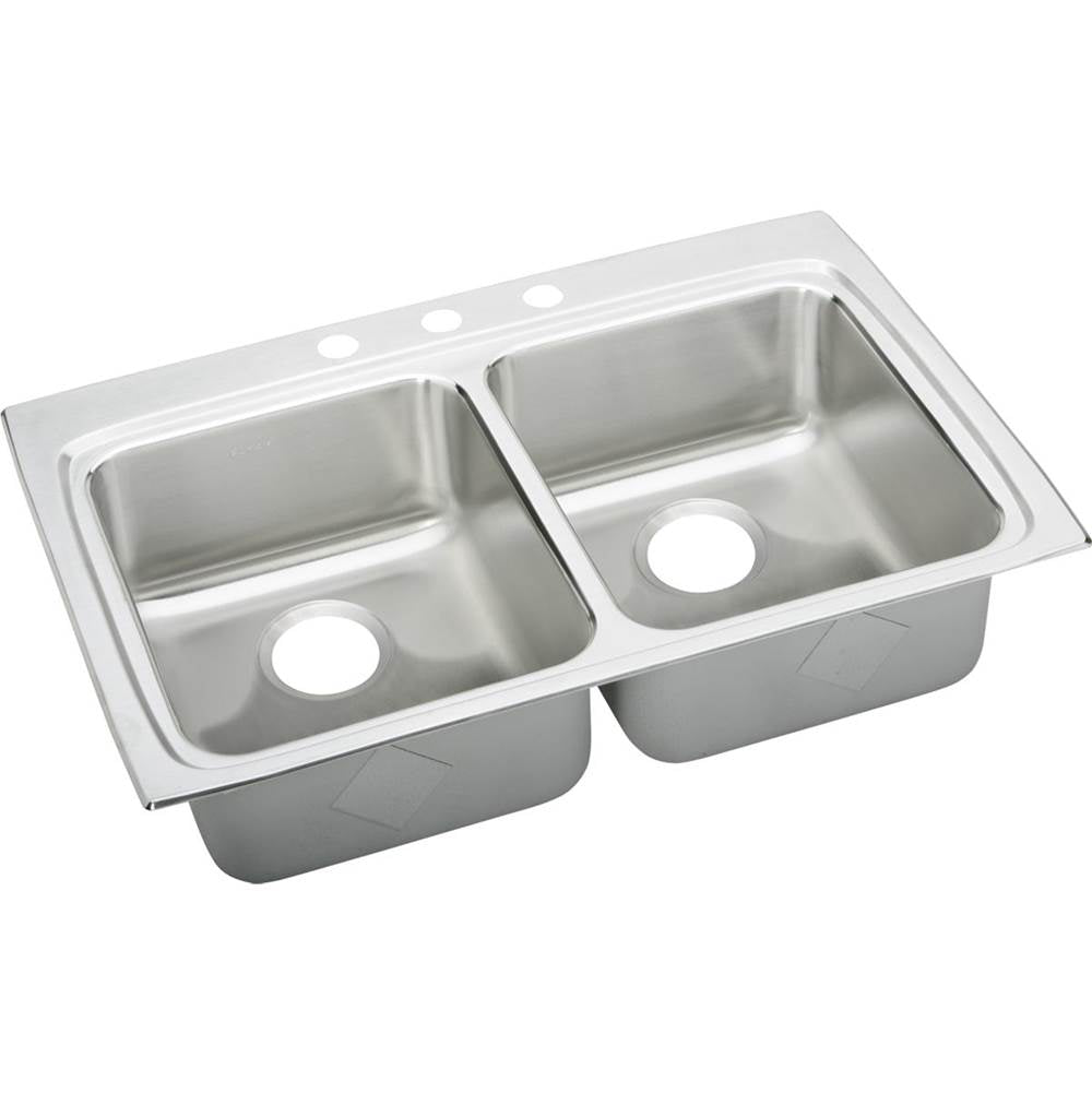 Elkay - 18 Gauge Stainless Steel 33'' x 22'' x 5'' Double Bowl Drop-in Kitchen Sink - Lustrous Satin