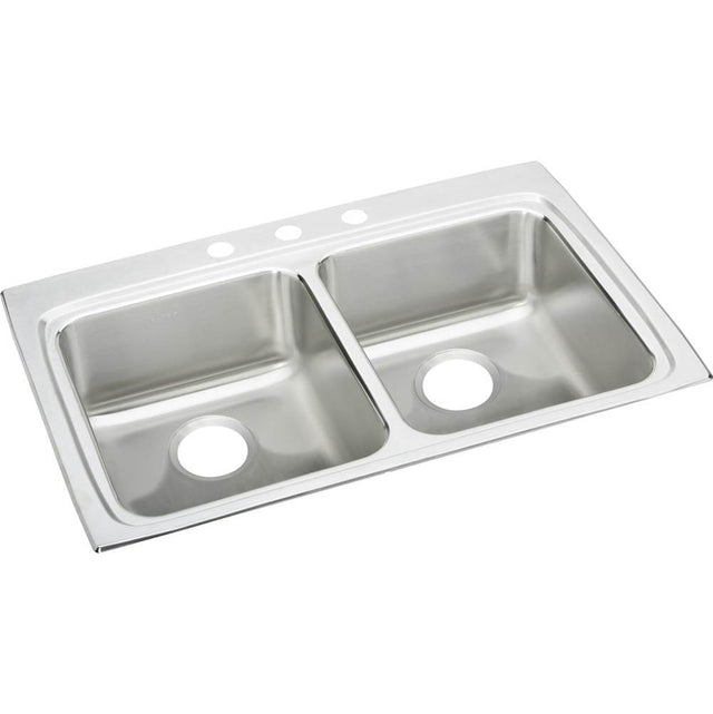 Elkay - 18 Gauge Stainless Steel 33'' x 22'' x 5.5'' Double Bowl Drop-in Kitchen Sink - Lustrous Satin