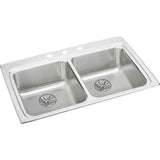 Elkay - 18 Gauge Stainless Steel 33'' x 22'' x 6.5'' Double Bowl Drop-in Kitchen Sink Kit - Lustrous Satin